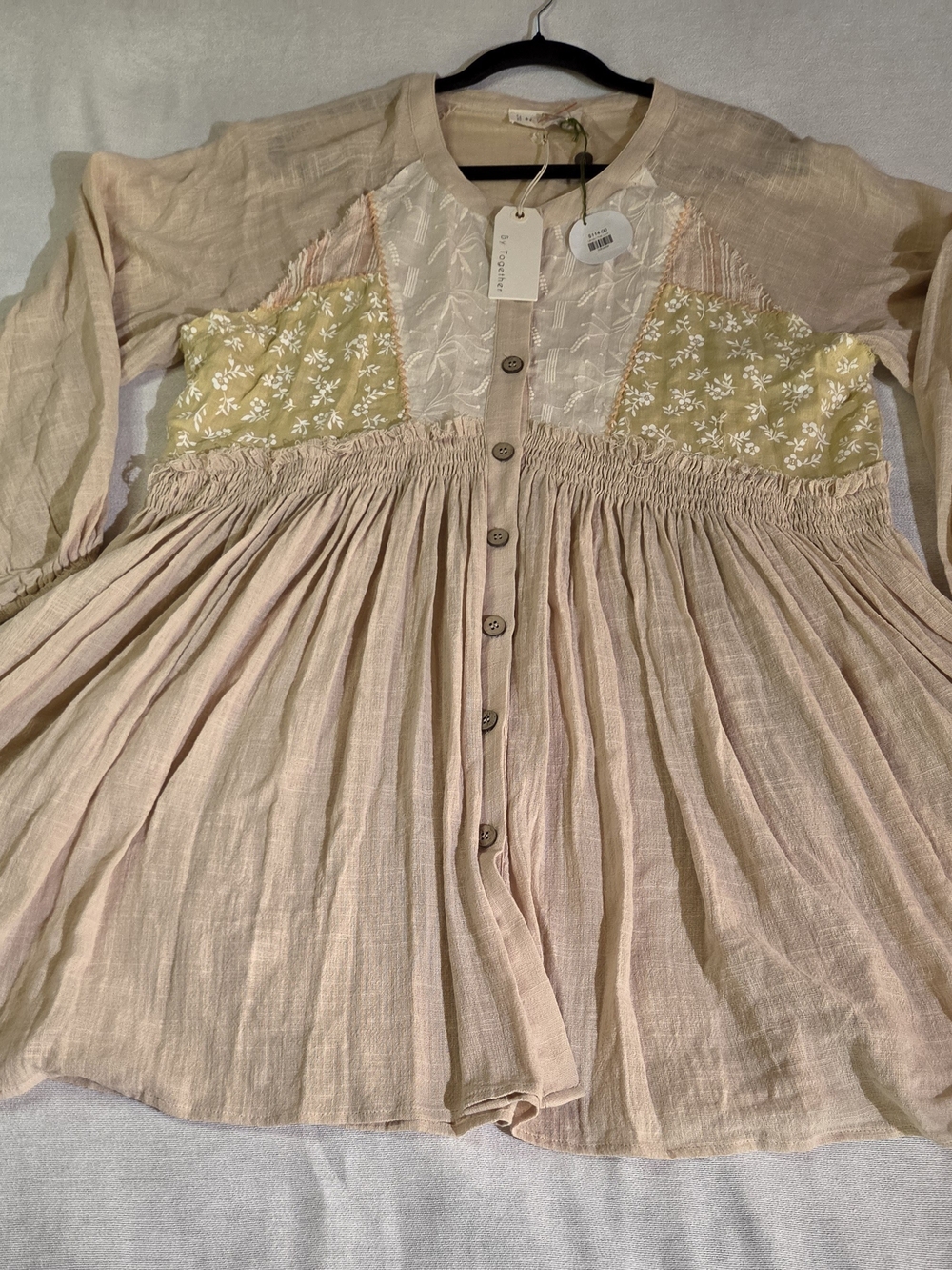 By Together Dress Double Gauze Patchwork Oversize Loose Fit Ivory Size LRG